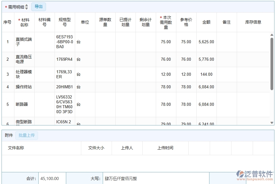 泛普軟件-弱電工程管理系統(tǒng)中材料需用計劃明細查詢的注意事項