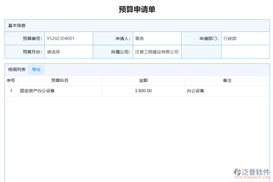 泛普軟件-園林工程企業(yè)管理系統(tǒng)中預(yù)算申請單的管控點(diǎn)及作用