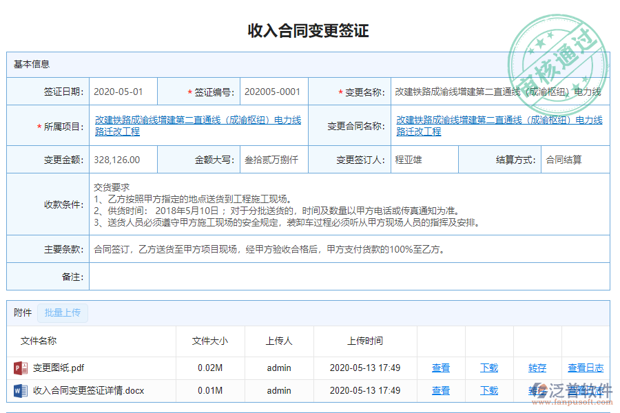 泛普軟件-路橋工程企業(yè)管理軟件中收入合同變更簽證管理的管控點(diǎn)