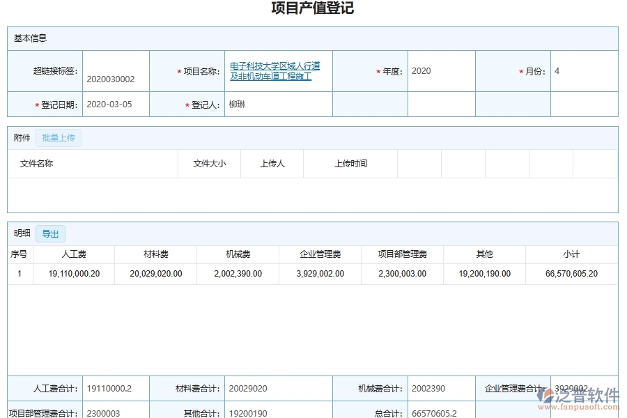 泛普軟件-市政工程企業(yè)管理系統(tǒng)中項目產(chǎn)值管理主要功能