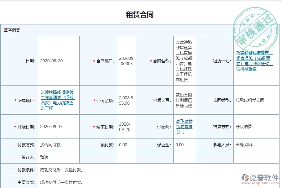 三、泛普軟件-弱電工程企業(yè)在租賃合同報(bào)表中需要注意哪些問題