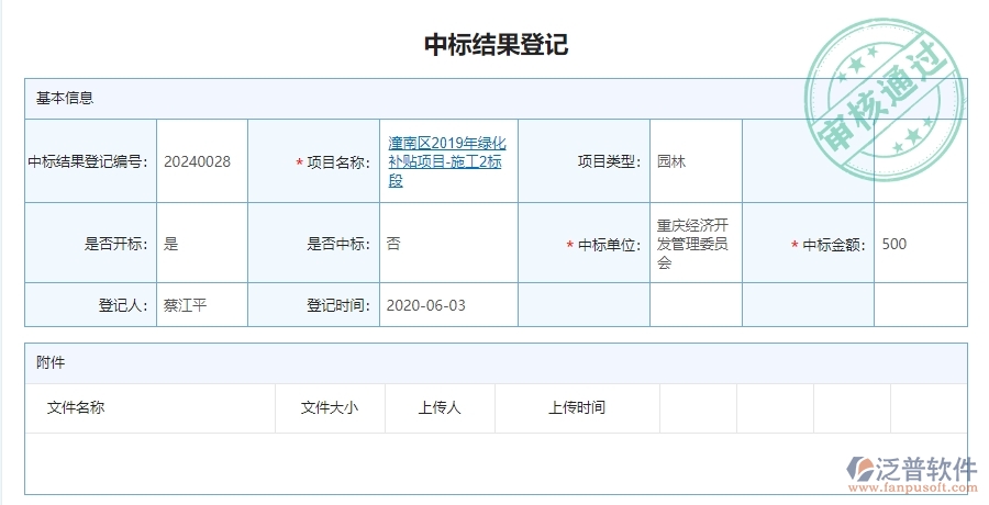 三、泛普軟件-園林工程企業(yè)管理系統(tǒng)中的中標(biāo)結(jié)果登記列表管理的依據(jù)