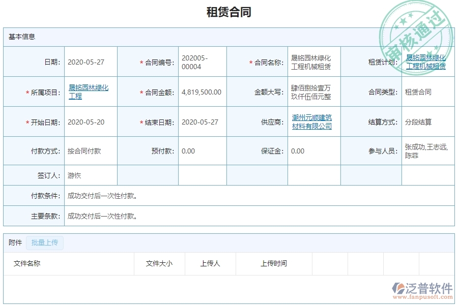 三、 泛普軟件-園林工程系統(tǒng)中租賃合同報(bào)表需要注意的問題