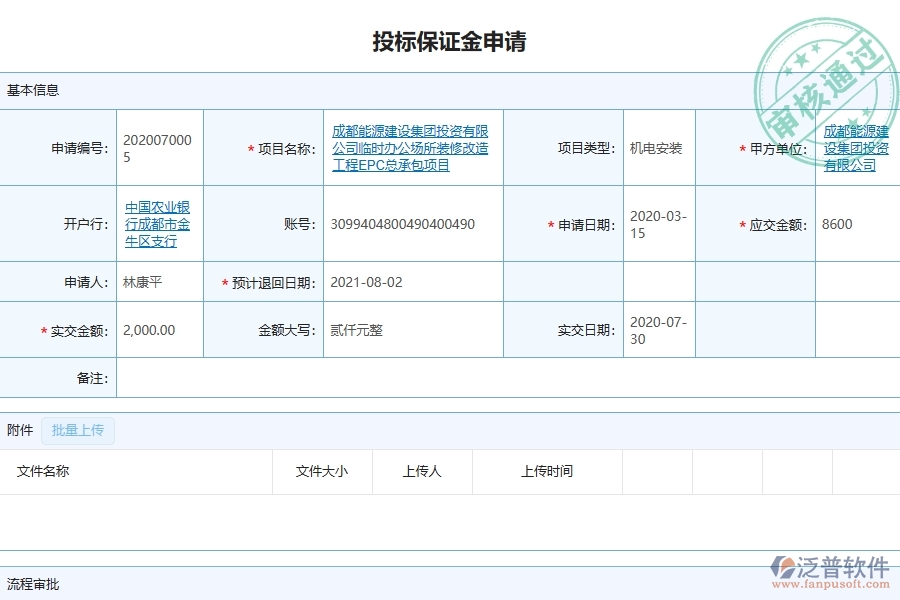 泛普軟件-路橋工程企業(yè)管理系統(tǒng)中投標(biāo)保證金匯總表的主要功能