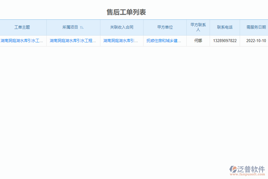 泛普軟件-市政企業(yè)管理系統(tǒng)中售后工單列表的價(jià)值