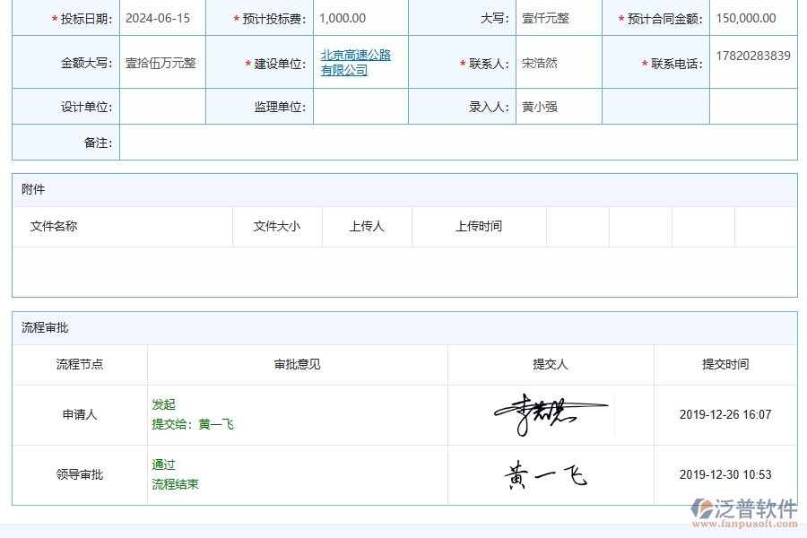 泛普軟件-公路工程企業(yè)管理系統(tǒng)中項(xiàng)目信息列表的主要功能