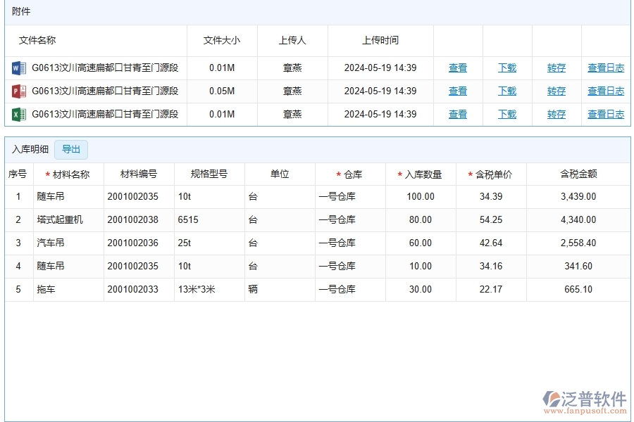 路橋工程企業(yè)上了泛普軟件-工程材料入庫(kù)明細(xì)查詢軟件的好處是什么