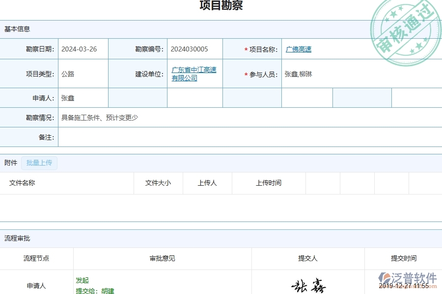 三、泛普軟件-公路工程企業(yè)管理系統(tǒng)中的項(xiàng)目勘察列表主要內(nèi)容