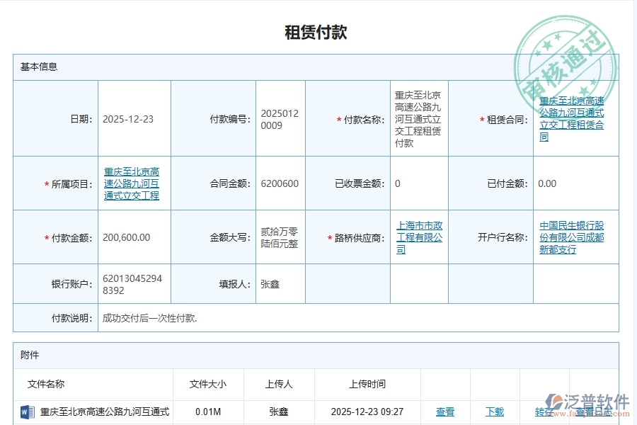 泛普軟件-路橋工程管理系統(tǒng)中租賃合同租金支付管理的注意事項