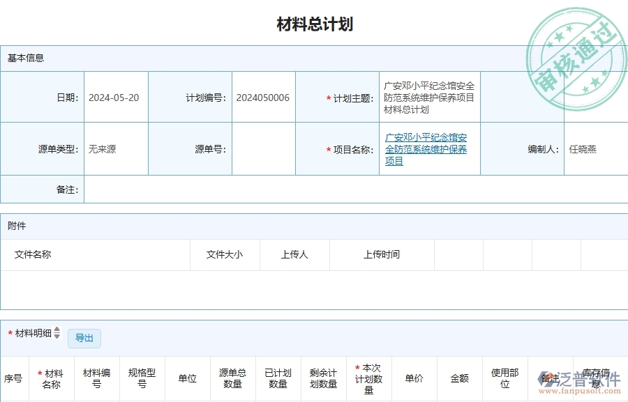 四、泛普軟件-安防工程管理系統(tǒng)在材料總計劃列表中的應(yīng)用場景