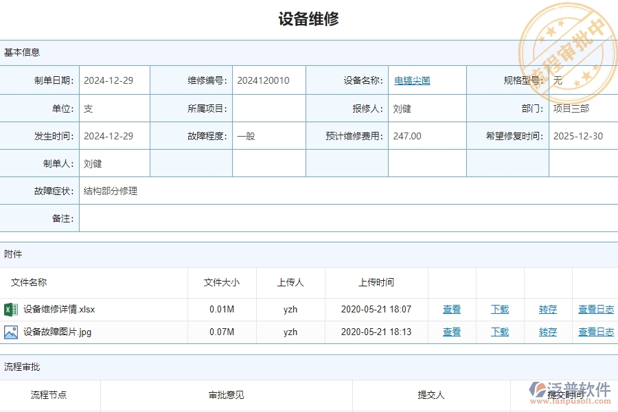 三、泛普軟件-安防工程企業(yè)管理系統(tǒng)中設(shè)備維修主要功能