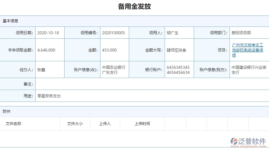 二、泛普軟件-安防工程企業(yè)備用金發(fā)放管理系統(tǒng)的管控點