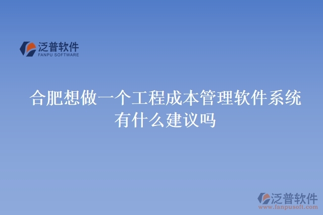 合肥想做一個工程成本管理軟件系統(tǒng)，有什么建議嗎