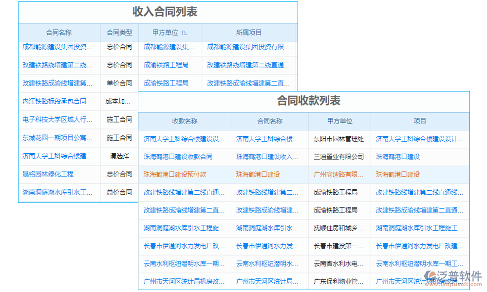 項目合同進度款臺賬管理軟件的功能模塊