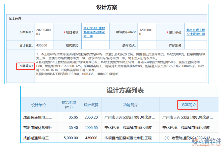 設(shè)計方案列表中【方案簡介】字段