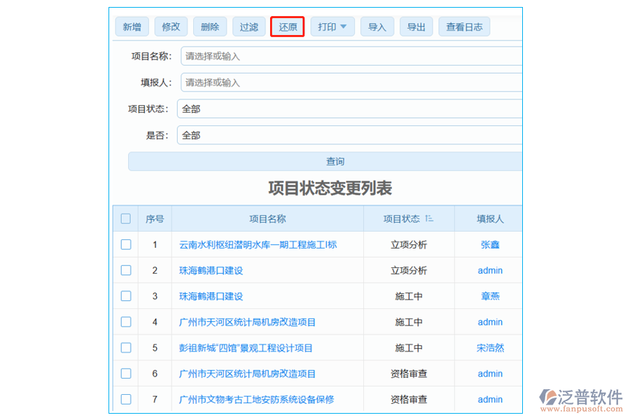 項目狀態(tài)變更列表中【還原】字段的優(yōu)勢