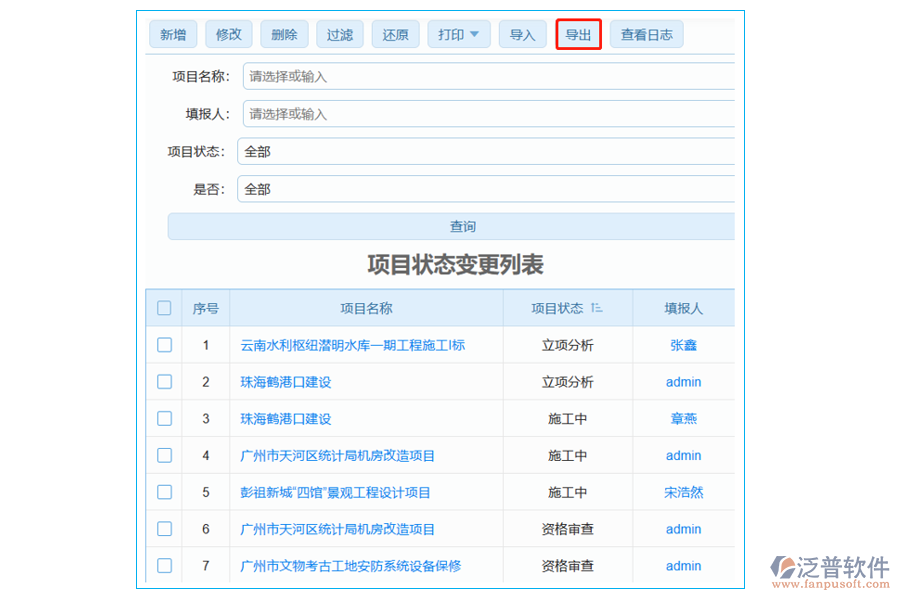 項目狀態(tài)變更列表中【導(dǎo)出】字段的功能通常會涉及到多個崗位人員