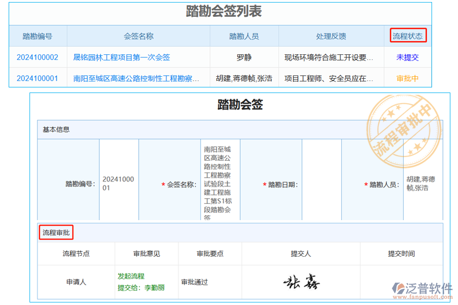 踏勘會(huì)簽列表中【流程狀態(tài)】字段