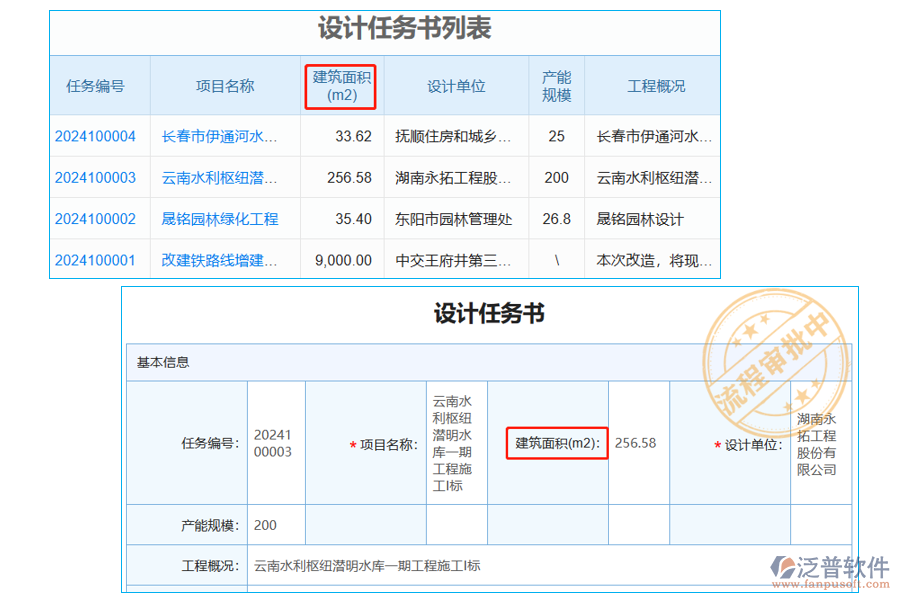 設(shè)計(jì)任務(wù)書列表中【建筑面積】字段